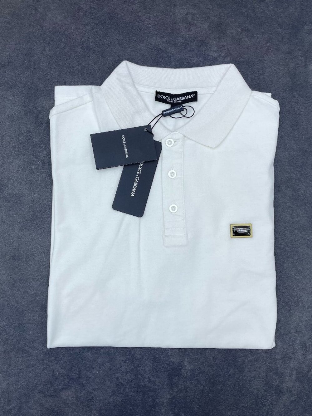 Dolce & Gabbana Men’s White Polo Shirt Logo Plaque- Size XL